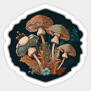 Vintage Cottagecore Fungi Art, Mushrooms Sticker